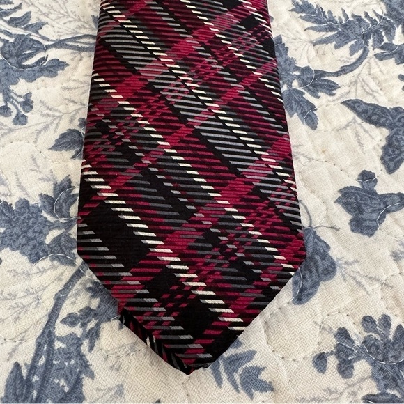 Michelsons Seven Fold Tie Red Black Gray Plaid Silk 58” x 3” Preppy Academic - Picture 7 of 11